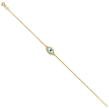 14K Yellow Gold Evil Eye Bracelet Chain 7" + 1" Extension